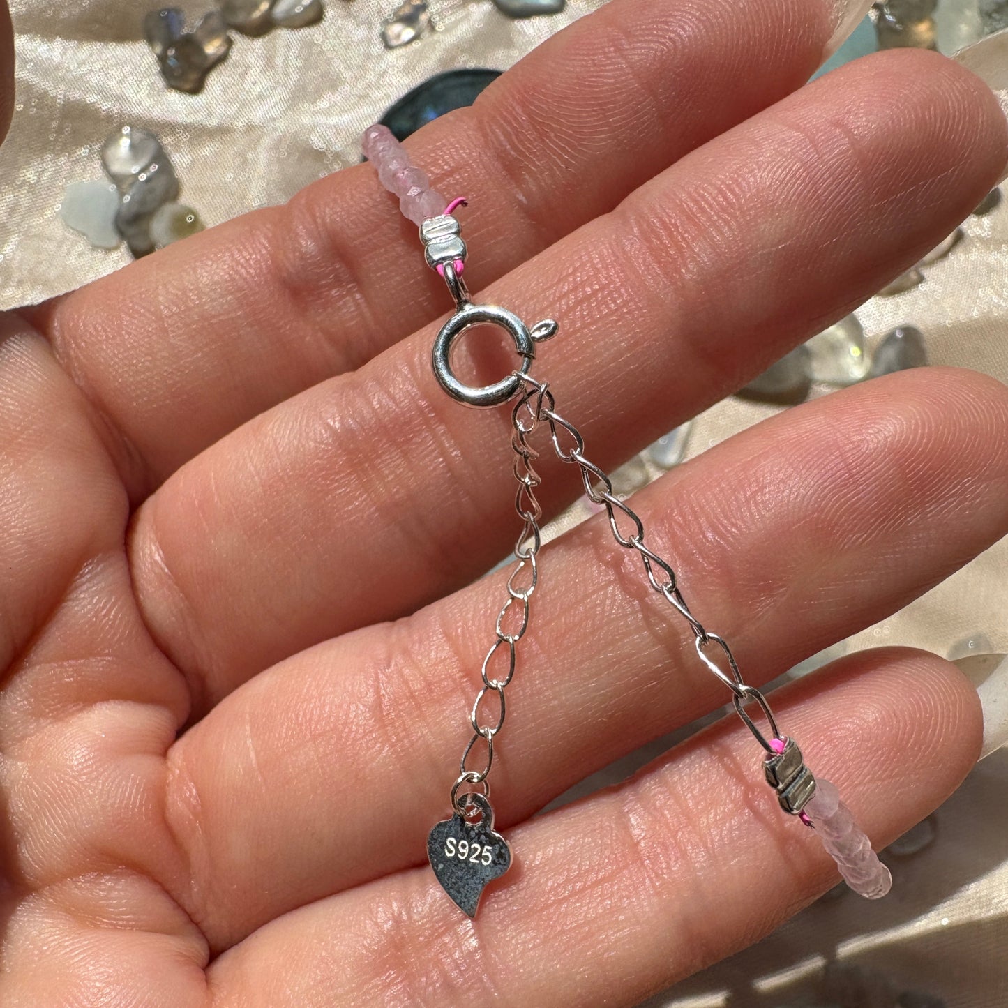 Bracciale in Quarzo Rosa 925